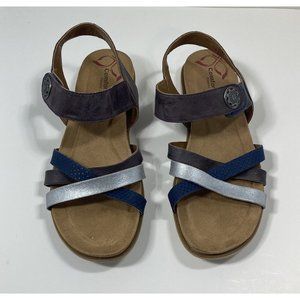 Comfortivia Leather Strap Back Womens Sandals Size 8.5 Purple Blue Sparkle